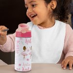 Gobelet personnalisé rose avec couvercle à bouton poussoir et paille en silicone Cadeau d'anniversaire pour la ballerine qui aime la danse