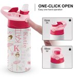 Gobelet personnalisé rose avec couvercle à bouton poussoir et paille en silicone Cadeau d'anniversaire pour la ballerine qui aime la danse