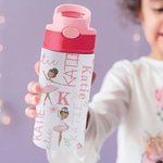 Gobelet personnalisé rose avec couvercle à bouton poussoir et paille en silicone Cadeau d'anniversaire pour la ballerine qui aime la danse