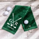 Toalla de Golf Bordada Trébol de Cuatro Hojas de la Suerte con Iniciales y Texto Multicolor 100% Algodón Accesorio Deportivo Regalo para Amante del Go