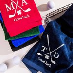 Toalla de Golf Bordada Trébol de Cuatro Hojas de la Suerte con Iniciales y Texto Multicolor 100% Algodón Accesorio Deportivo Regalo para Amante del Go