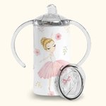 Personalisierte rosa Ballett Mädchen 12oz Becher Sippy Cup mit 2 Deckeln verfügbar Geburtstagsgeschenk für Kid Dance Lover