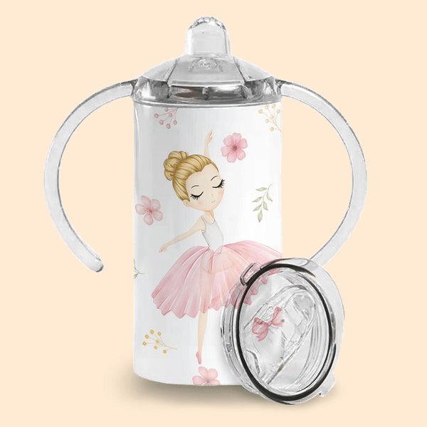 Personalisierte rosa Ballett Mädchen 12oz Becher Sippy Cup mit 2 Deckeln verfügbar Geburtstagsgeschenk für Kid Dance Lover