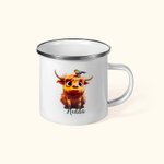 Tasse émaillée personnalisée Baby Highland Cow 10oz & Tumbler 14oz avec nom Cadeau d'anniversaire de pendaison de crémaillère pour les enfants Amoureu