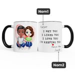 Mug Poignée Noire Personnalisé avec Dessin et Noms Cadeau d'Anniversaire Saint-Valentin pour Couple