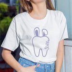 Gepersonaliseerd Bunny Oren Tanden Patroon Sweatshirt Hoodie T-Shirt met Naam Paasgeschenk voor tandarts