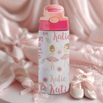 Gobelet personnalisé rose avec couvercle à bouton poussoir et paille en silicone Cadeau d'anniversaire pour la ballerine qui aime la danse