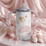 Personalisierte rosa Ballett Mädchen 12oz Becher Sippy Cup mit 2 Deckeln verfügbar Geburtstagsgeschenk für Kid Dance Lover