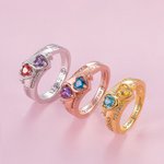 Bague de 2 Coeurs Personnalisée avec Noms et Pierres de Naissance Cadeau d'Anniversaire St Valentin pour Elle Couple