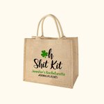 Personalised Oh Shit Kit Four Leaf Clover Shamrock Jute Tote Bag St. Patrick's Day Wedding Bachelorette Party Gift for Girl