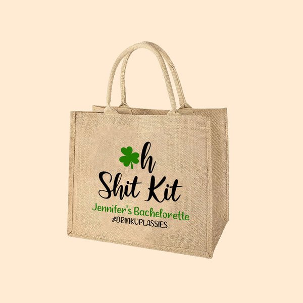 Oh Shit Kit Clover Shamrock Jute Tote Bag