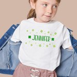 Personalized Lucky Four Leaf Clover Colorful Kid T-shirt with Name Birthday St. Patrick's Day Gift for Children
