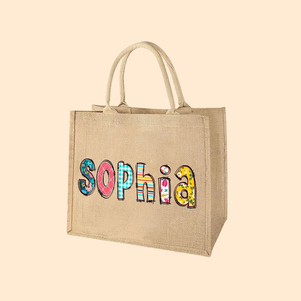 Sac en toile de jute avec nom Mariage Anniversaire Voyage Cadeau pour les femmes
