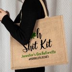 Personalised Oh Shit Kit Four Leaf Clover Shamrock Jute Tote Bag St. Patrick's Day Wedding Bachelorette Party Gift for Girl