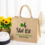 Personalised Oh Shit Kit Four Leaf Clover Shamrock Jute Tote Bag St. Patrick's Day Wedding Bachelorette Party Gift for Girl