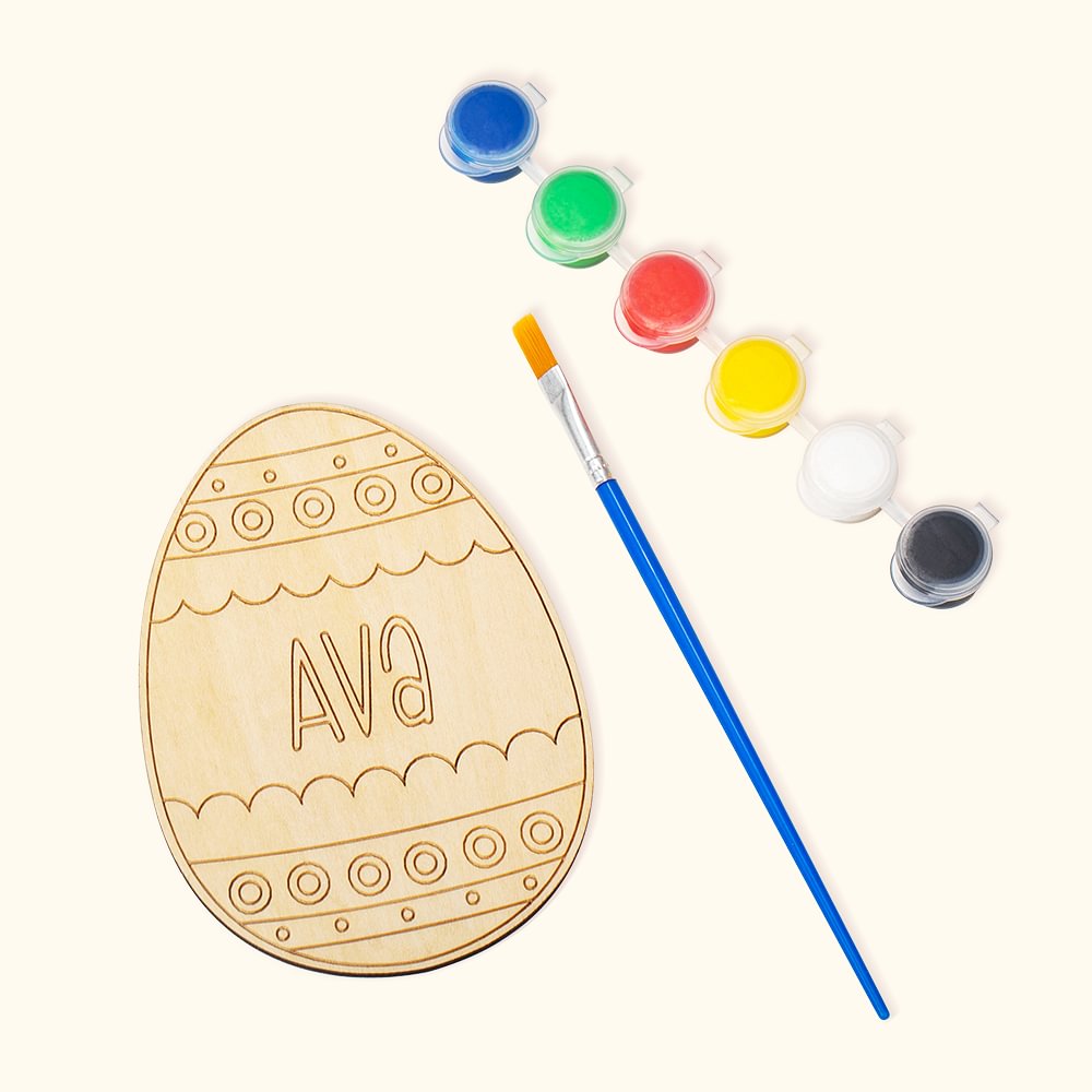 Oeuf de Pâques en bois gravé avec pinceau et peinture Cadeau de Pâques pour les enfants