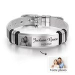 Bracelet Personnalisé avec Photo Gravée Bracelet d'Identification Réglable Cadeau Fête des Pères pour Père Grand-Père Mari