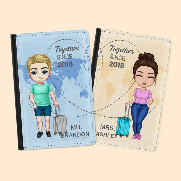 Custodia per passaporto personalizzata con scritta Together since con nome e data regalo di compleanno per lui o per lei