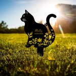 Personalised Stainless Steel Flower Cat Pet Grave Marker Garden Decor with Name and Date Memorial Gift