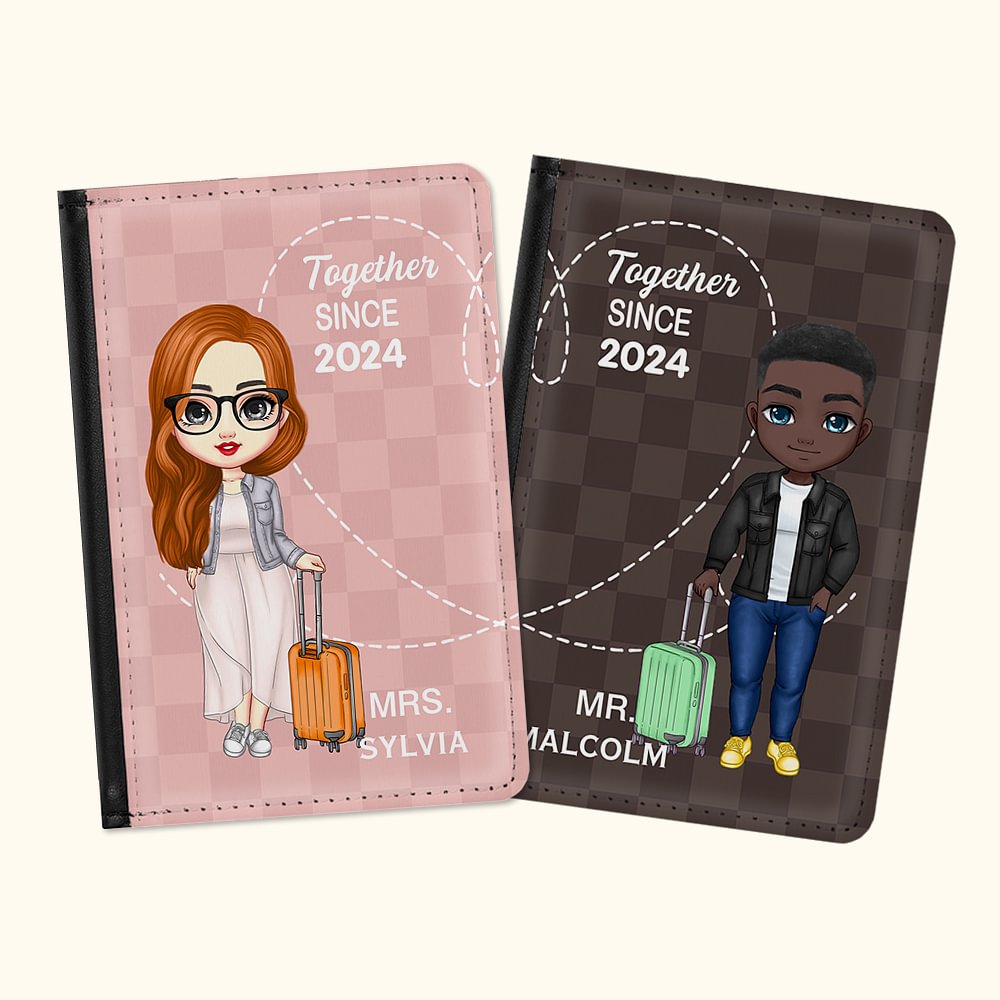 Couverture de passeport personnalisée Love Together Since Cadeau d'anniversaire pour amoureux