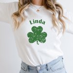 Personalized Lucky Shamrocks Multicolor T-shirt Sweatshirt with Name St. Patrick's Day Gift for Family Friend