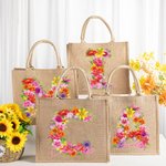 Sac en Toile de Jute Sac Personnalisé avec Nom et Fleurs en Forme d'Initiale Cadeau Mariage Anniversaire Femmes