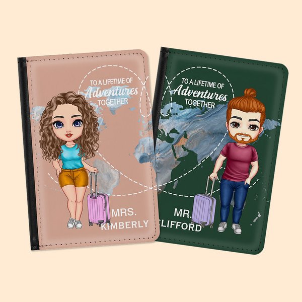 Funda de pasaporte personalizada para toda una vida de aventuras con personajes de dibujos animados juntos regalo de cumpleaños y Día de San Valentín