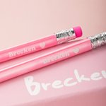 Personalised Fashion Doll Theme Box of 12 HB Pencils with Name and Rubber Pink Stationery Set Back to School Gift for Kids Girls