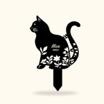 Personalised Stainless Steel Flower Cat Pet Grave Marker Garden Decor with Name and Date Memorial Gift