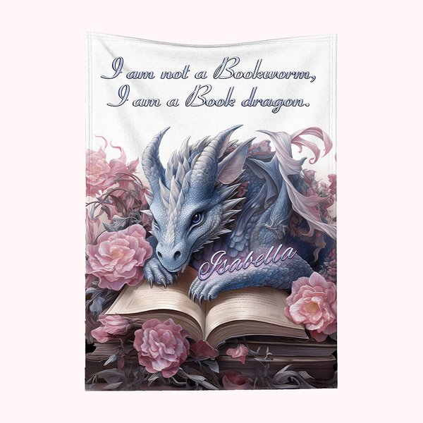 Couverture Personnalisée avec NomThème Dragon de Livre Floral Cadeau d'Anniversaire pour Lecteurs et Amoureux de Dragon