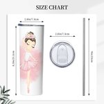Personalisierte Ballett tanzen Mädchen 20oz Skinny Tumbler rosa Thema Kaffeetasse mit Strohhalm und Reinigungsbürste Geburtstag Geschenk für Ballerina Dance Lover