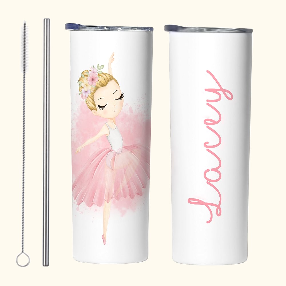 Bouteille Personnalisée Gobelet avec Paille et Brosse Cadeau Anniversaire pour Ballerine Danseuse