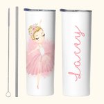 Personalisierte Ballett tanzen Mädchen 20oz Skinny Tumbler rosa Thema Kaffeetasse mit Strohhalm und Reinigungsbürste Geburtstag Geschenk für Ballerina Dance Lover