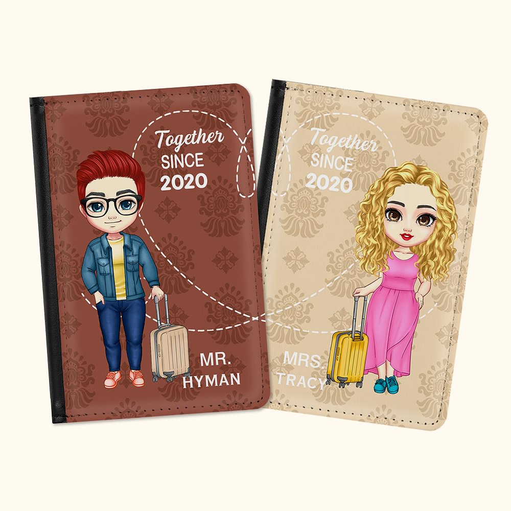 Couverture de passeport personnalisée multicolore avec nom Cadeau d'anniversaire pour couple