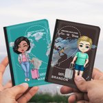 Personalizzato fastidioso l'un l'altro personaggio dei cartoni animati Cover passaporto in pelle PU con nome regalo per la coppia