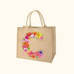 Sac en Toile de Jute Sac Personnalisé avec Nom et Fleurs en Forme d'Initiale Cadeau Mariage Anniversaire Femmes