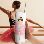 Personalisierte Ballett tanzen Mädchen 20oz Skinny Tumbler rosa Thema Kaffeetasse mit Strohhalm und Reinigungsbürste Geburtstag Geschenk für Ballerina Dance Lover