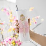Personalisierte Ballett tanzen Mädchen 20oz Skinny Tumbler rosa Thema Kaffeetasse mit Strohhalm und Reinigungsbürste Geburtstag Geschenk für Ballerina Dance Lover