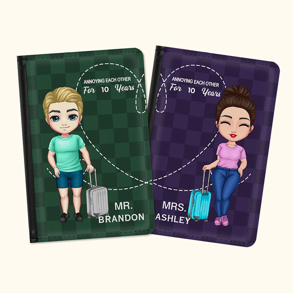 Couverture de passeport personnalisée Annoncer l'un l'autre avec un coeur Cadeau d'anniversaire et de Saint-Valentin pour couple
