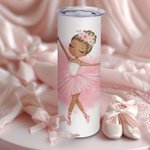 Personalisierte Ballett tanzen Mädchen 20oz Skinny Tumbler rosa Thema Kaffeetasse mit Strohhalm und Reinigungsbürste Geburtstag Geschenk für Ballerina Dance Lover