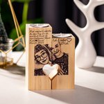 Personalisierter Holz-Kerzenständer mit Text und Foto Gravur Valentinstags Geburtstag Geschenk für Damen Liebespaar