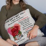 Personalizzato The Day I Met You Watercolor Heart Design Throw Pillow Cover Regalo di San Valentino per l'Anniversario di Lui Lei