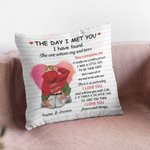 Personalizzato The Day I Met You Watercolor Heart Design Throw Pillow Cover Regalo di San Valentino per l'Anniversario di Lui Lei