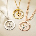 Personalized Star of David Necklace with Birthstones and Names Jewish Jewelry Gift for Women