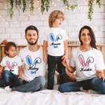 Personalized Cute Rabbit Bunny Ears Cotton T-shirt Family Costume with Name Easter Gift for Parent Kid
