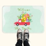 Personalizzato camion rosso con uova di Pasqua nome della famiglia tappetino per porta impermeabile antiscivolo regalo di Pasqua per la famiglia