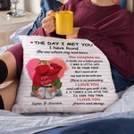 Personalizzato The Day I Met You Watercolor Heart Design Throw Pillow Cover Regalo di San Valentino per l'Anniversario di Lui Lei