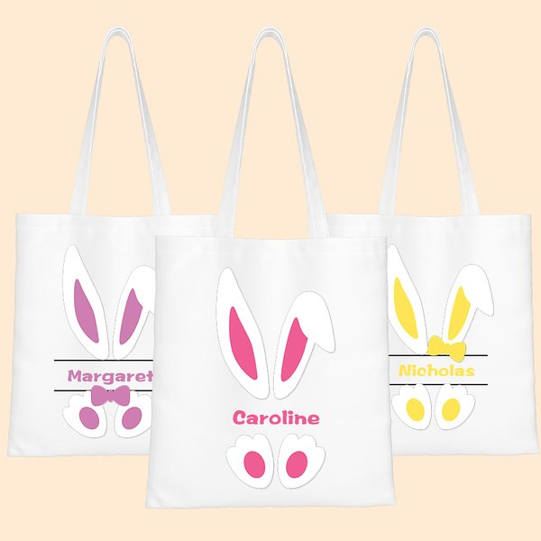 Personalizzato multicolore Cute Bunny Ears Bow Tie Tote Bag con nome Regalo di Pasqua per bambini