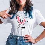 Personalized Cute Rabbit Bunny Ears Cotton T-shirt Family Costume with Name Easter Gift for Parent Kid