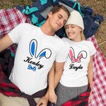 Personalized Cute Rabbit Bunny Ears Cotton T-shirt Family Costume with Name Easter Gift for Parent Kid